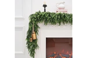 SENJIE 9FT Christmas Cedar Garland Artificial Realistic Green Faux Real Touch Winter Pine Garland for Mantle Fireplace Wall Table Indoor Outdoor Decoraiton