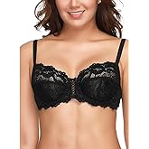 Wingslove Women's Floral Lace Bra Full Coverage Underwire Unlined Soft Bra Light Weight