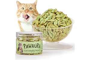 Pawaura 3.53oz Crunchy Cat Grass Treats for Hairball Control – Natural Chicken, Cat Grass & Catnip Biscuits, Low-Calorie Healthy Snacks for Indoor Cats, Digestive & Dental Care