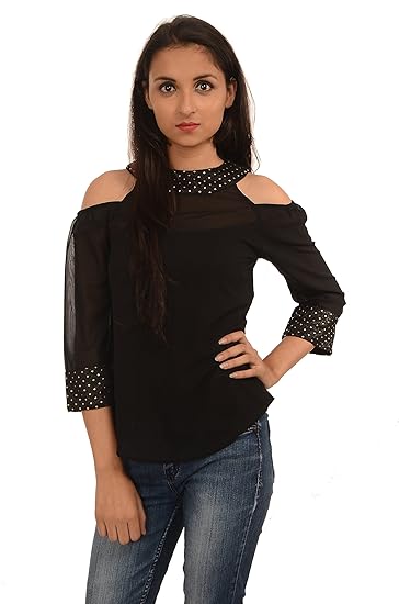 black and gold cold shoulder top