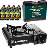 Green Haven Portable Camping Stove 2100W with Case and 8 Gas Canister