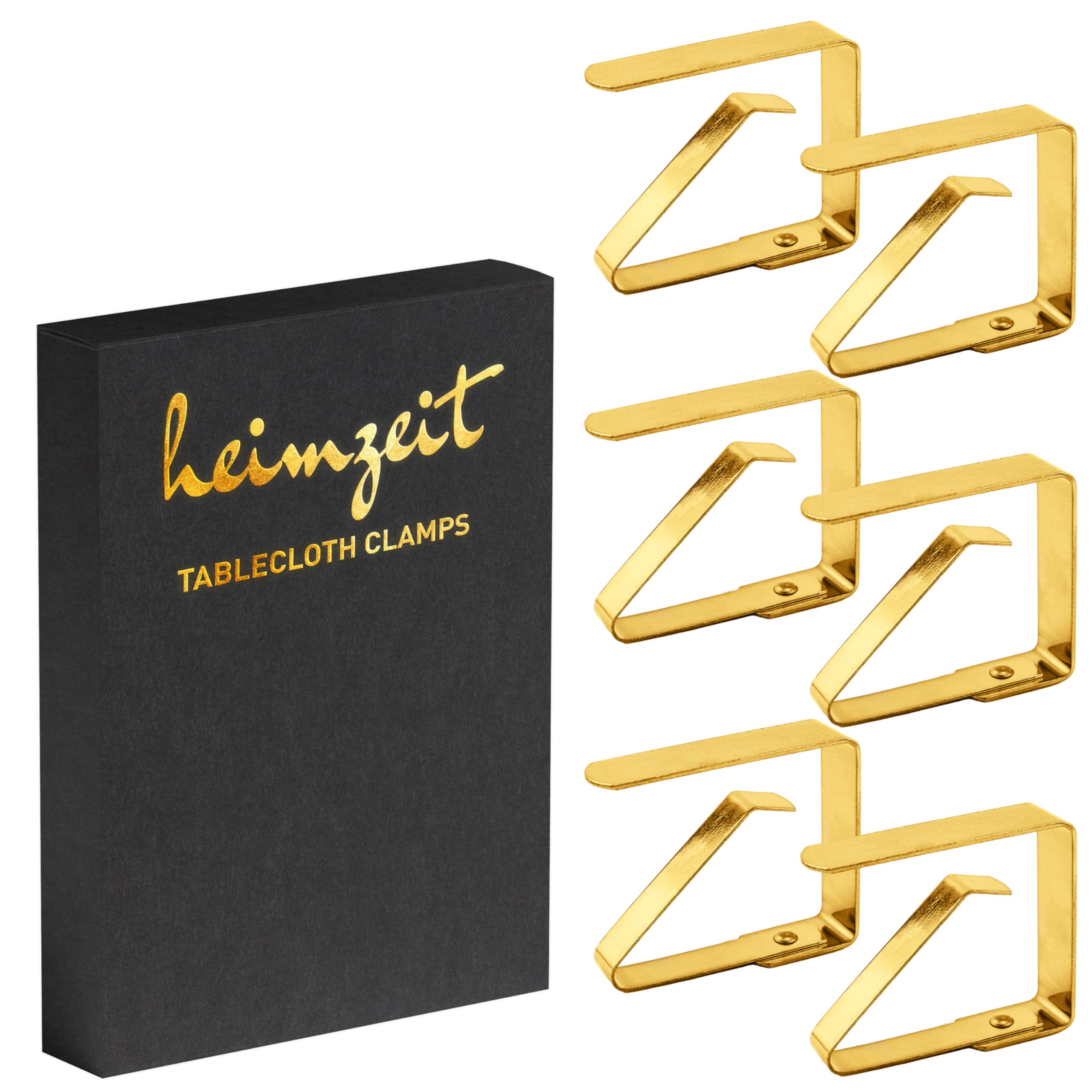 heimzeit Tablecloth Clips made of Stainless Steel [6 Pieces, 4 cm] Color: Gold, Table Cloth Holders for Outdoor and Indoor Use, For Tables with a max Thickness of 3 cm