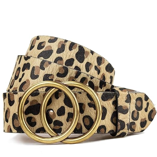 Buy Leopard Print Belt for Womens Leather Belt with Double Ring Buckle