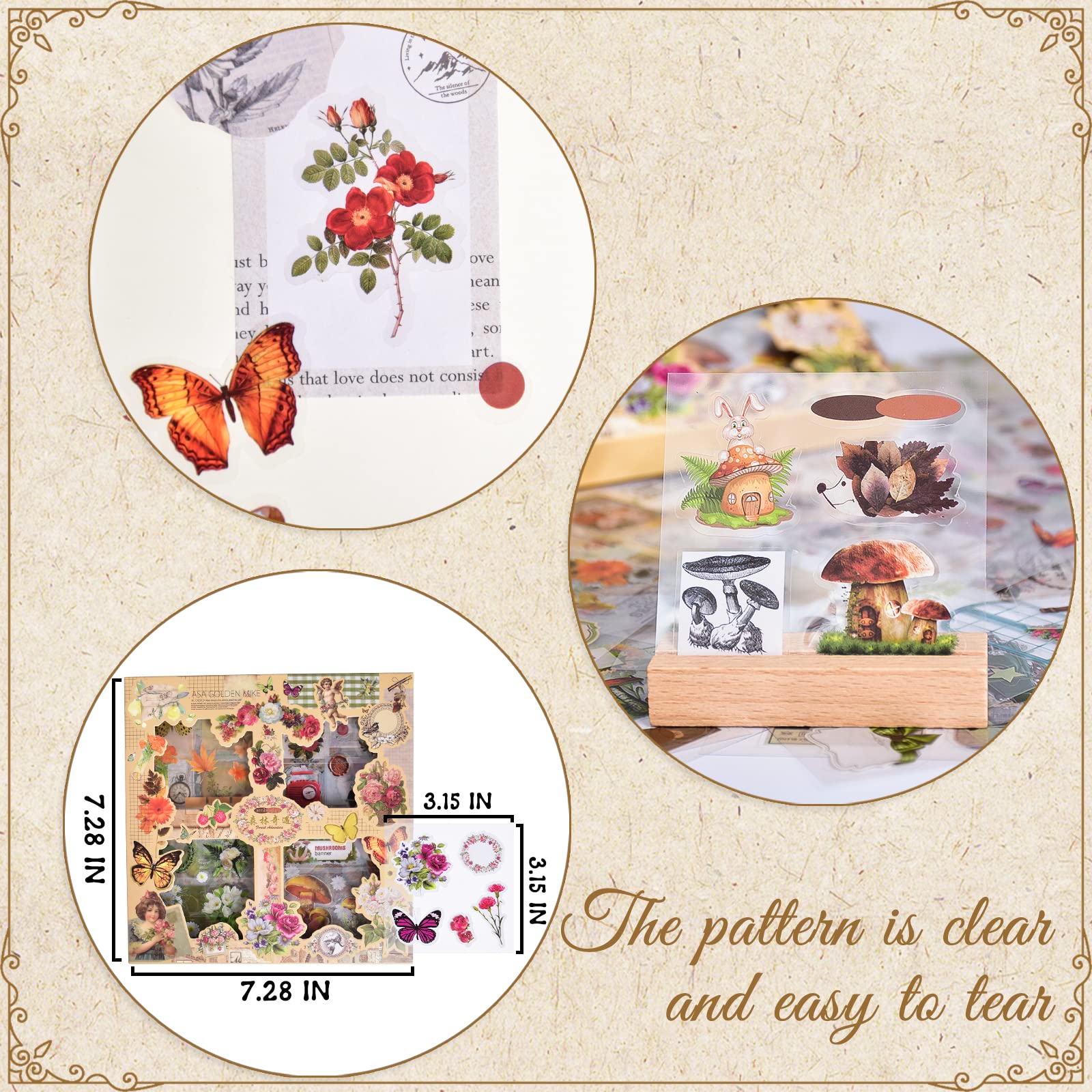 510PCS Plants Floral Scrapbook Stickers Kit Vintage Flowers Butterfly Mushroom Fall Maple Leaves Transparent Waterproof Stickers Set for Scrapbooking Supplies Aesthetic Junk JournalCraft