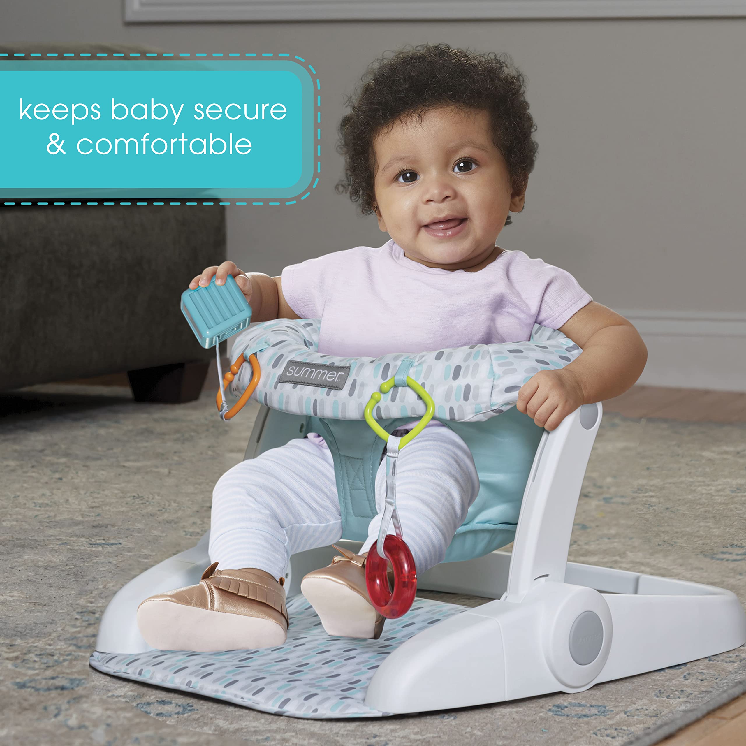 Summer Infant Learn-to-Sit 2-Position Floor Seat (Rolling Stones) – Sit Baby Up in This Adjustable Baby Activity Seat Appropriate for Ages 4-12 Months – Includes Toys