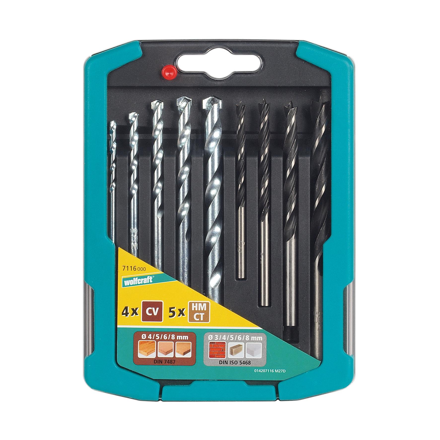wolfcraft Drill Bit Set 9 Pcs. for Stone/Wood I 7116000 I for Drilling into Stone and Wood
