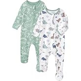 FIEMOL Baby Sleepers 100% Cotton Footie Pajamas, Newborn 0-3 3-6 6-9 Months with 2-Way Zipper, 2pcs PJs Baby Boy Clothes