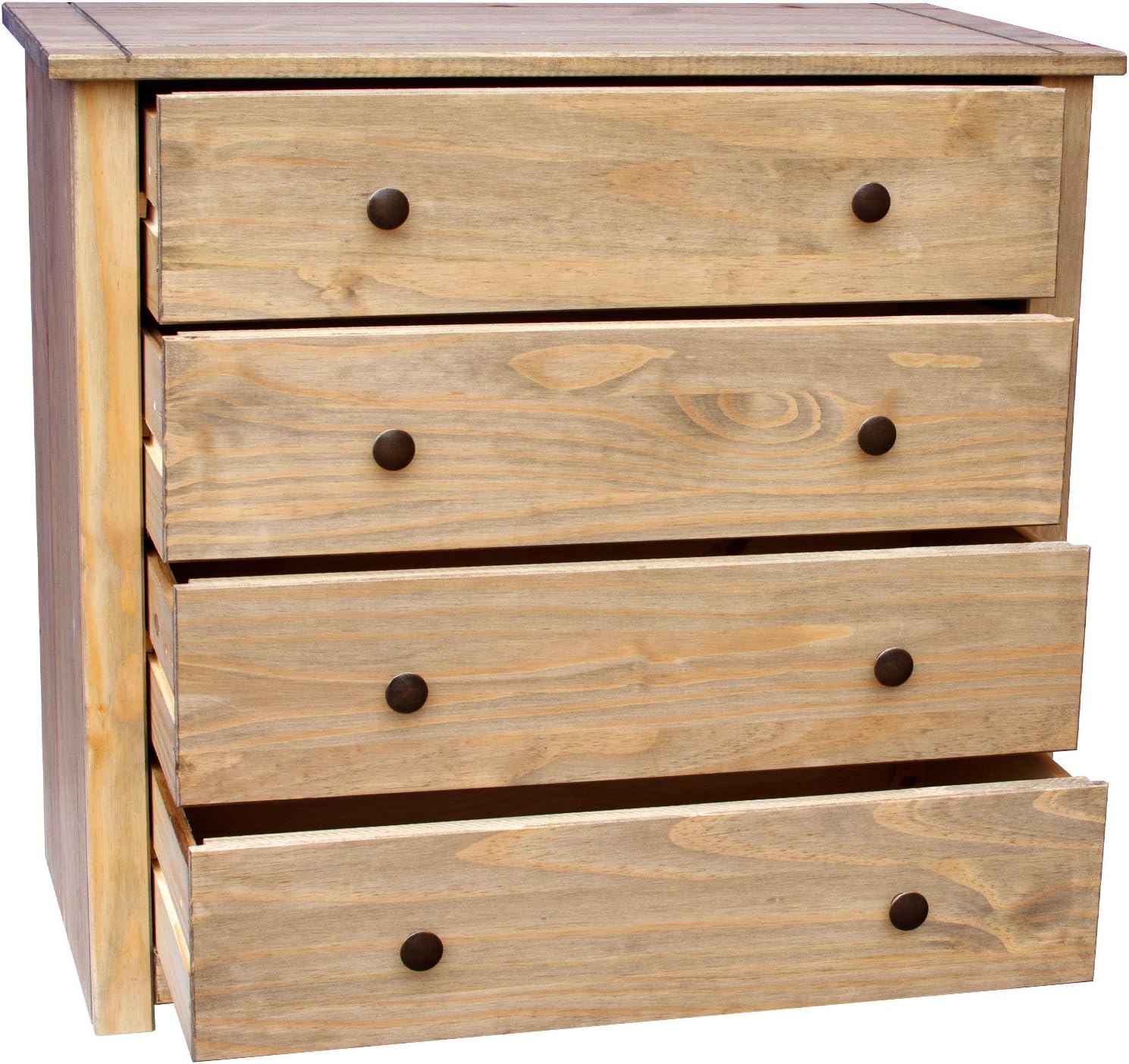 Vida Designs Panama 4 Drawer Chest Solid Pine Wood, Bedroom furniture, Waxed Oak Finish BigaMart