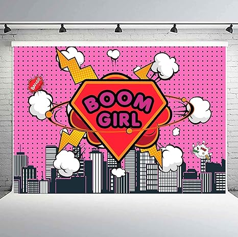 Amazon Com Phmojen Superhero City Boom Girl Pink Backdrop Children Amazon Com Phmojen Superhero City Boom Girl Pink Backdrop Children