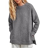 Fazortev Women's Oversized Sweatshirts Long Sleeve Crew Neck Ribbed Pullover Loose Side Zipper Tunic Tops