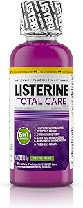 Listerine Total Care Anticavity Mouthwash, 6 Benefit Fluoride Mouthwash for Bad Breath and Enamel Strength, Fresh Mint Flavor, Travel Size 3.2 fl. oz