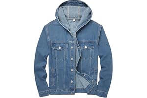 LZLER Mens Hoodie Jean Jacket Casual Slim Fit Classic Long Sleeve Denim Jacket Trucker with Hood