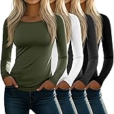 Velvelhall 4 Pack Women's Long Sleeve T-Shirts Boat Neck Fitted Soft Basic Tops Casual Cotton Blend Layering Stretchy Tees