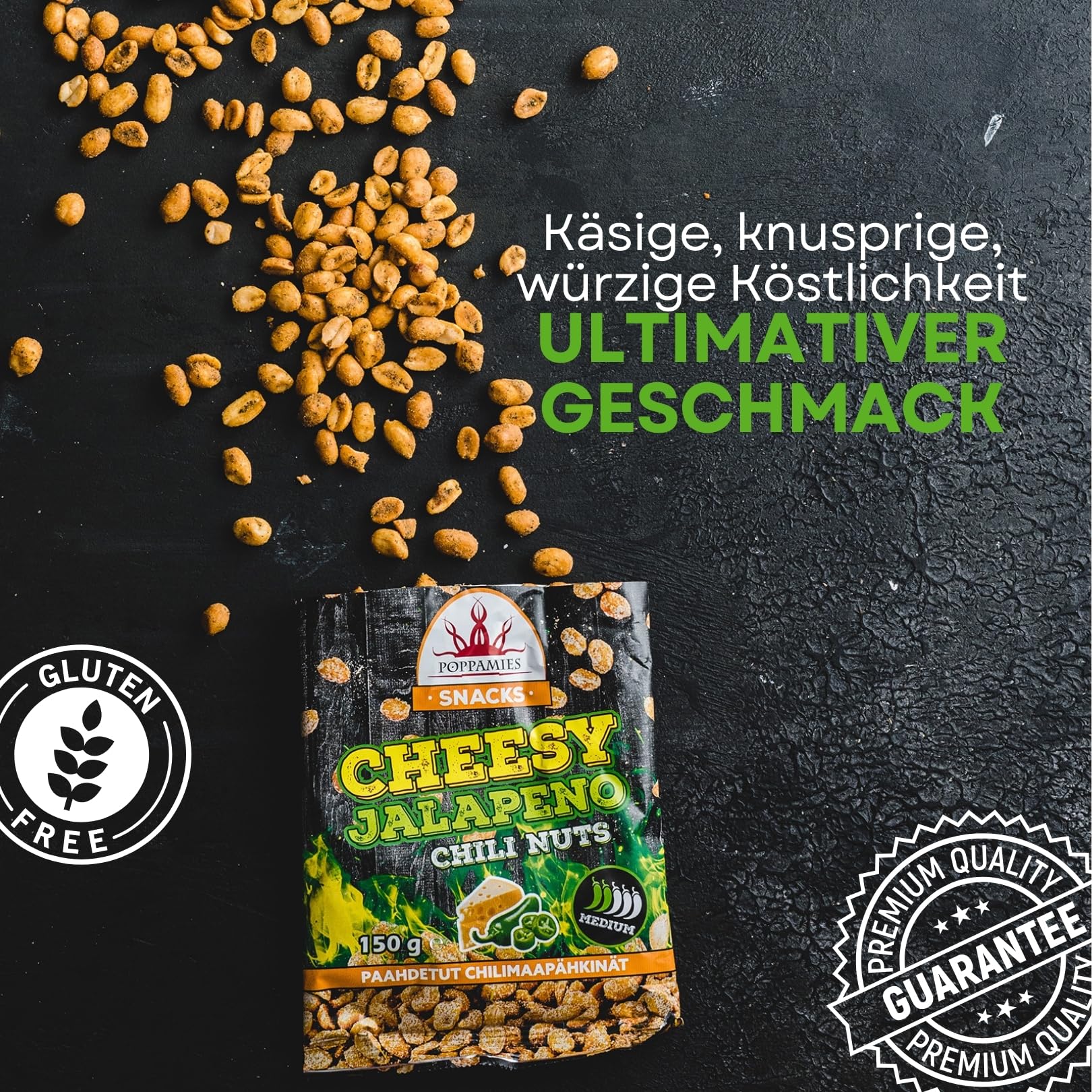 Poppamies Cheesy Jalapeno Chili-Erdnüsse – Scharfe Nüsse sind eine tolle Wahl für den Snack – Glutenfrei – Schärfegrad: Mittel – 150 g 3