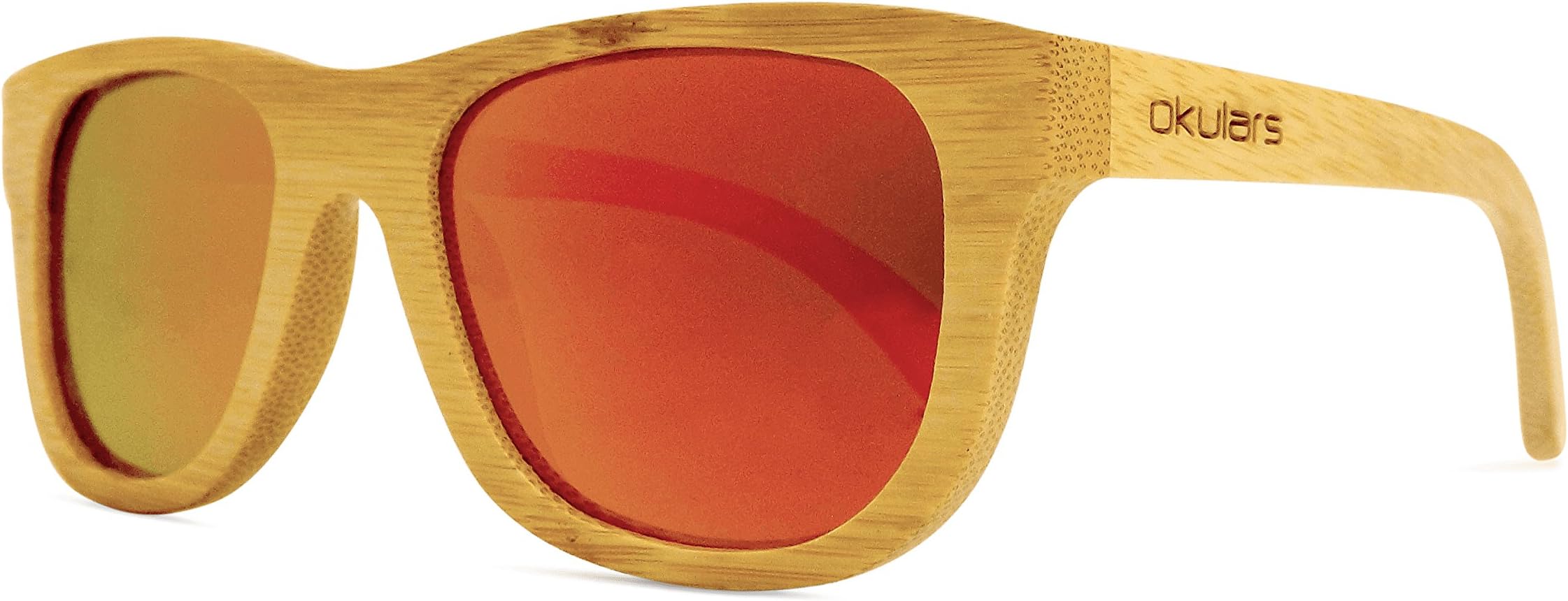 Natural Bamboo - Handmade Wooden Sunglasses Men & Women - One Size - Polarised Mirrored Lenses - Wayfarer - UV400 Protection - Cat.3