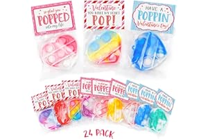 ORIENTAL CHERRY Valentine's Day Cards and Gifts for Kids - 24 Mini Heart Pop Fidget Toys Bulk - Exchange Cards for Classroom School Party Favors - Toddlers Girls Boys Age 3 Year and Up