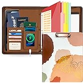 Ospelelf Leather Clipboard with Storage, Zippered Padfolio Portfolio Organizer, 3 Ring Binder 1 Inch, Notepad, Tablet Sleeve, 5 Dividers with Pocket for Office, Nurses, Students, Teachers Brown