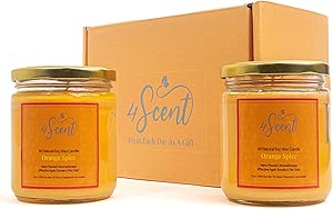 4SCENT Soy Wax Scented Candles 2 x 13 oz | Effective Against Smoke and Pet Odors | Aromatherapy Large Candles for Home | Gift Set for Women | 100% Natural Soy Wax and Cotton Wicks | Orange Spice