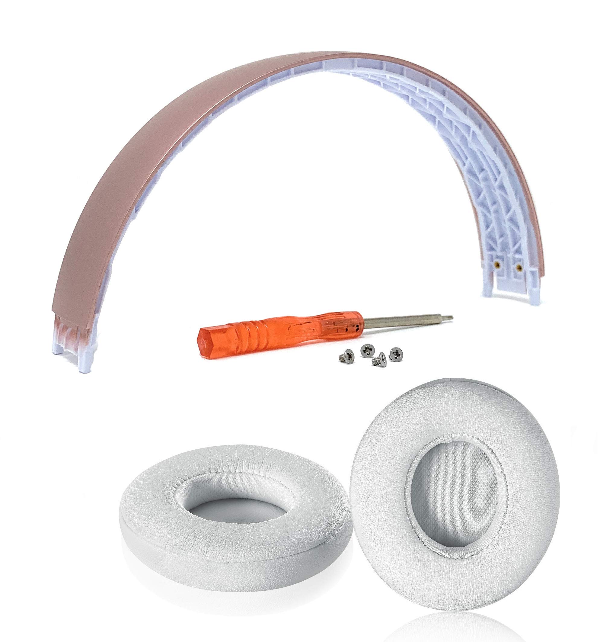 Solo3 Earpads + Top Headband Repair Kit Parts for Beats Solo 3 Wireless and Solo 2 Wireless Headphones (Rose Gold Headband+White Earpads)