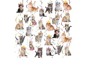 Cat Swirl Decorations, 26pcs Cat Decorations Set Including Cat Hanging Swirls Cat Streamers for Kitten Birthday Party Decorat