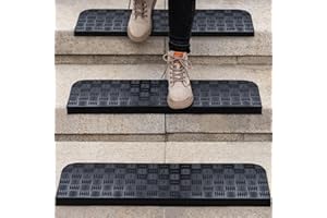 Rubber Stair Treads Non Slip Outdoor/Indoor 30" x 10" 3-Pack, Outdoor Stair Treads with Nosing for Garage, Patio, Wooden Marb