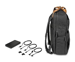 two micro USB cables, 1 laptop cable and a battery pack are included