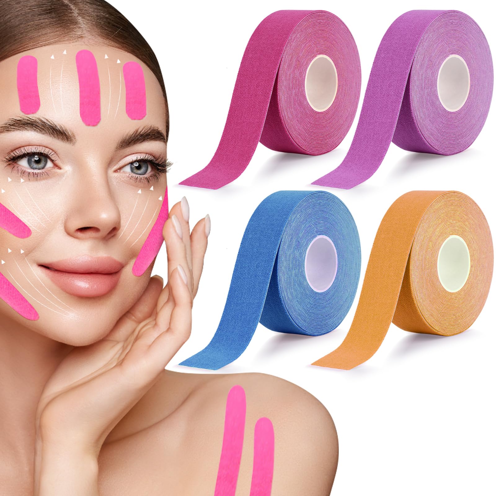 4 Pcs Face Tape for Wrinkles, 2.5cm x 5m Face Lifting Tape, Anti Wrinkle Patches, Forehead Neck Lift Tape, Non-Invasive Wrinkle Remove, Multifunctional High Elasticity Beauty Patch for Skin Tightening