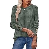 OFEEFAN Womens Sweaters Long Sleeve Tops Button Cuffs Plus Size Fashion Clothing Tunics or Tops Wear with Leggings