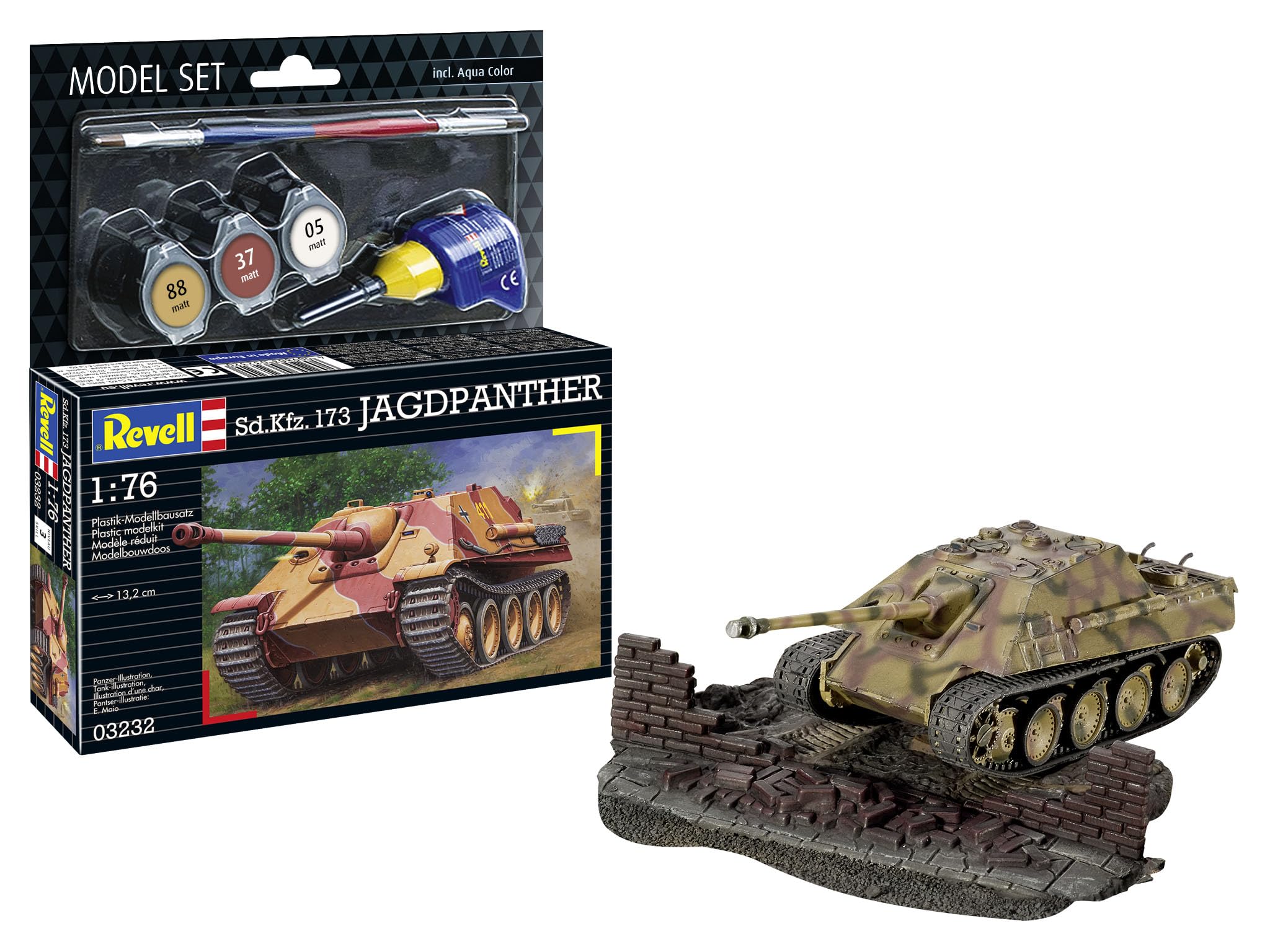 Revell Model Set 63232 Sd.Kfz.173 Jagdpanther Tank 1:76 Scale Unbuilt/Unpainted Plastic Model Kit with Accessories