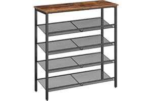 HOOBRO Shoe Rack for Entryway, 5-Tier Shoe Organizer with Adjustable Mesh Shelves, 16-20 Pairs of Shoes, Spacious Floor Mount, Metal, Industrial, Shoe Shelf for Closet, Rustic Brown BF12XJ01