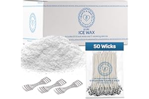 Hearts & Crafts Ice Candle Wax and Wicks for DIY Candle Making, All-Natural - 10lb Bag with 50ct 6" Pre-Waxed Candle Wicks, 3 Centering Device