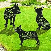Rngmsi French Bulldog Decorative Garden Stakes Gifts, 3PCS Metal Dog Play with Butterflies Garden Statues Decor for Outside, Dog Black Silhouette Yard Lawn Outdoor Gifts for Women Puppy Lovers