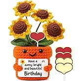 Mini Birthday Gifts for Women – Handmade Crochet Sunflower, Unique Desk Décor Birthday Decorations, Thoughtful Gifts for Women Unique Present for Teacher, Coworker,Mom,Grandma, Wife, Friends