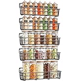 Mystozer 5 Pack Spice Rack Seasoning Organizer Wall Mount, Screw or Adhesive Hanging Shelf Basket Spice Organizer Shelf for Kitchen, Black