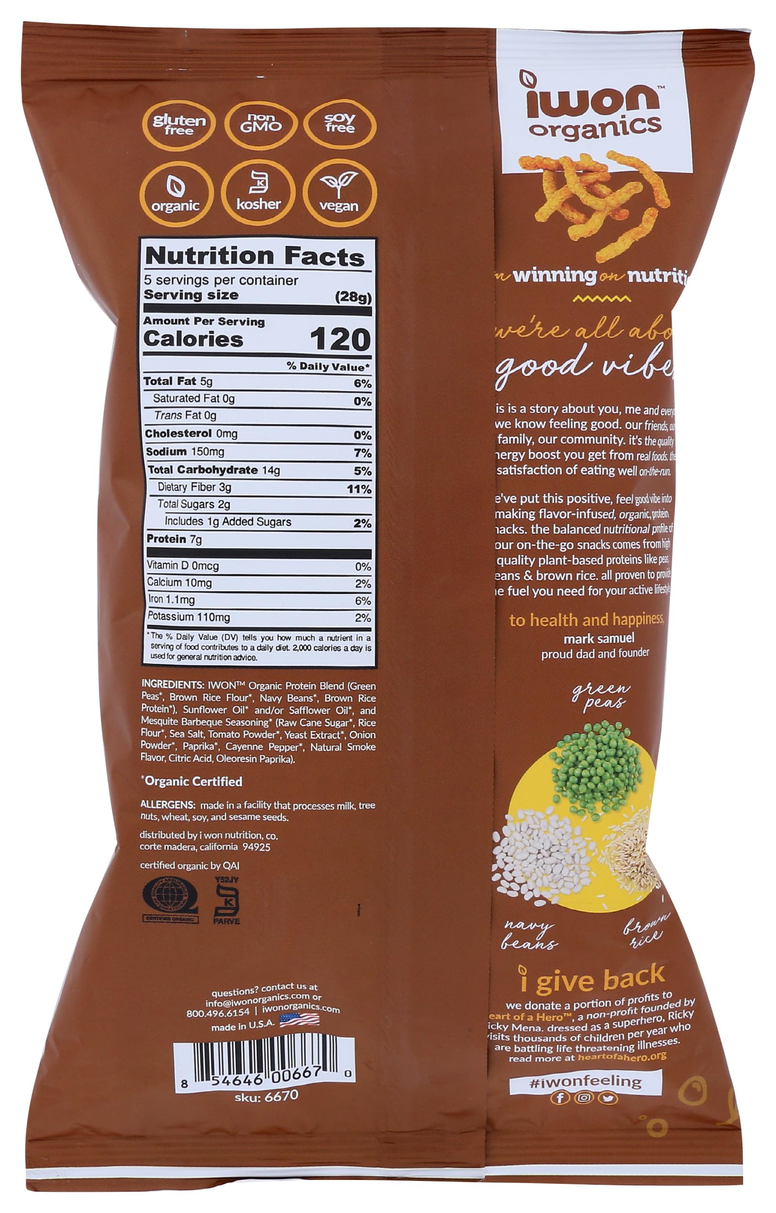 Iwon Organics Organic Mesquite BBQ Protein Stix, 5 OZ