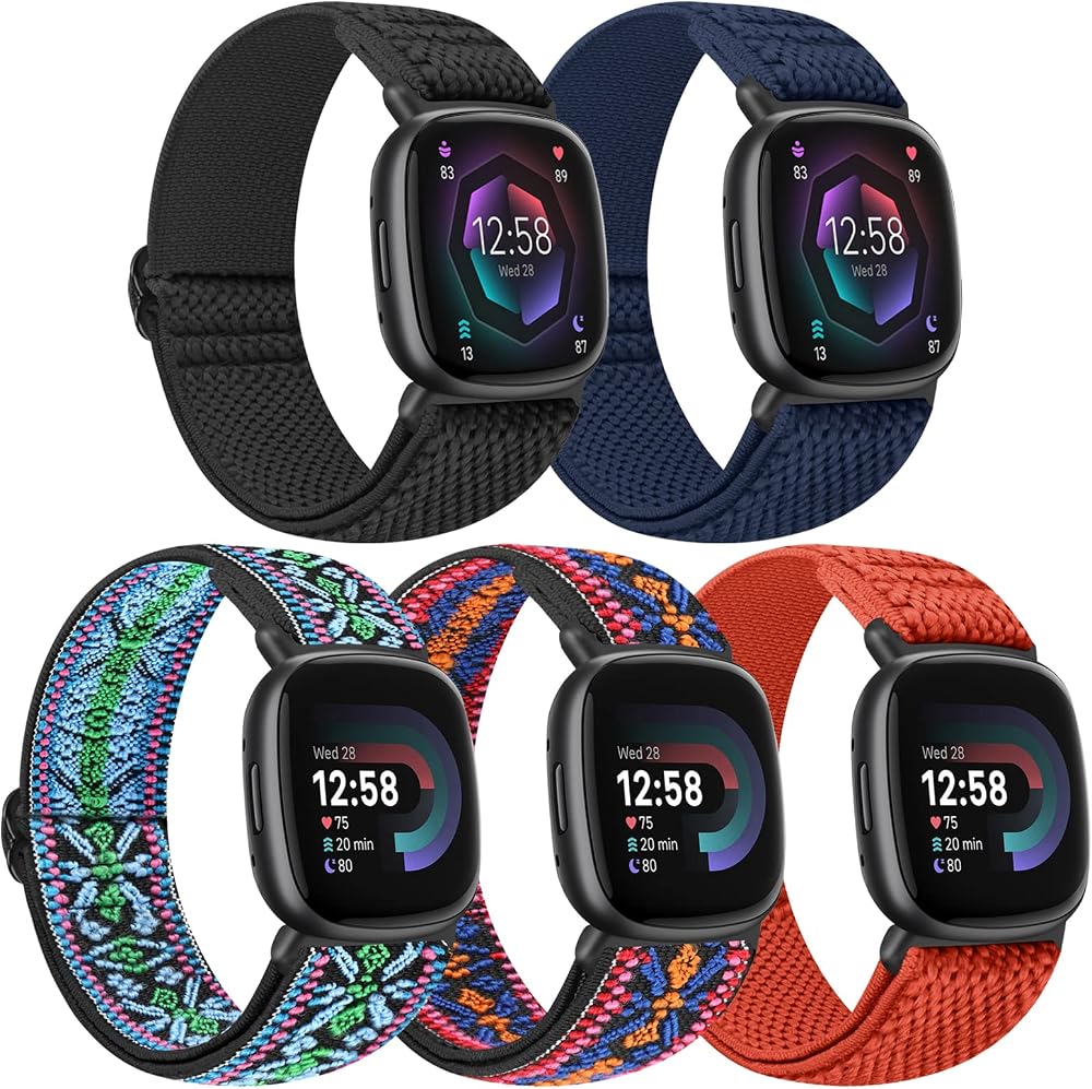 Tiptops 5 Pack Nylon Loop Straps for Fitbit Versa 4 Sense 2 Versa 3 Sense
