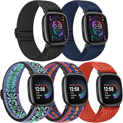 Tiptops 5 Pack Nylon Loop Straps for Fitbit Versa 4 Sense 2 Versa 3 Sense