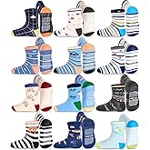 GRPSKCOS Toddler Non Slip Socks- 12 Pairs Anti Skid Kids Socks Cute Crew Grips Sock for 1-7 Years Boys Girls Children