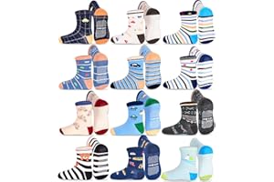 GRPSKCOS Toddler Non Slip Socks- 12 Pairs Anti Skid Toddler Socks Cute Crew Grips Socks for 0-7 Years Boys Girls Children
