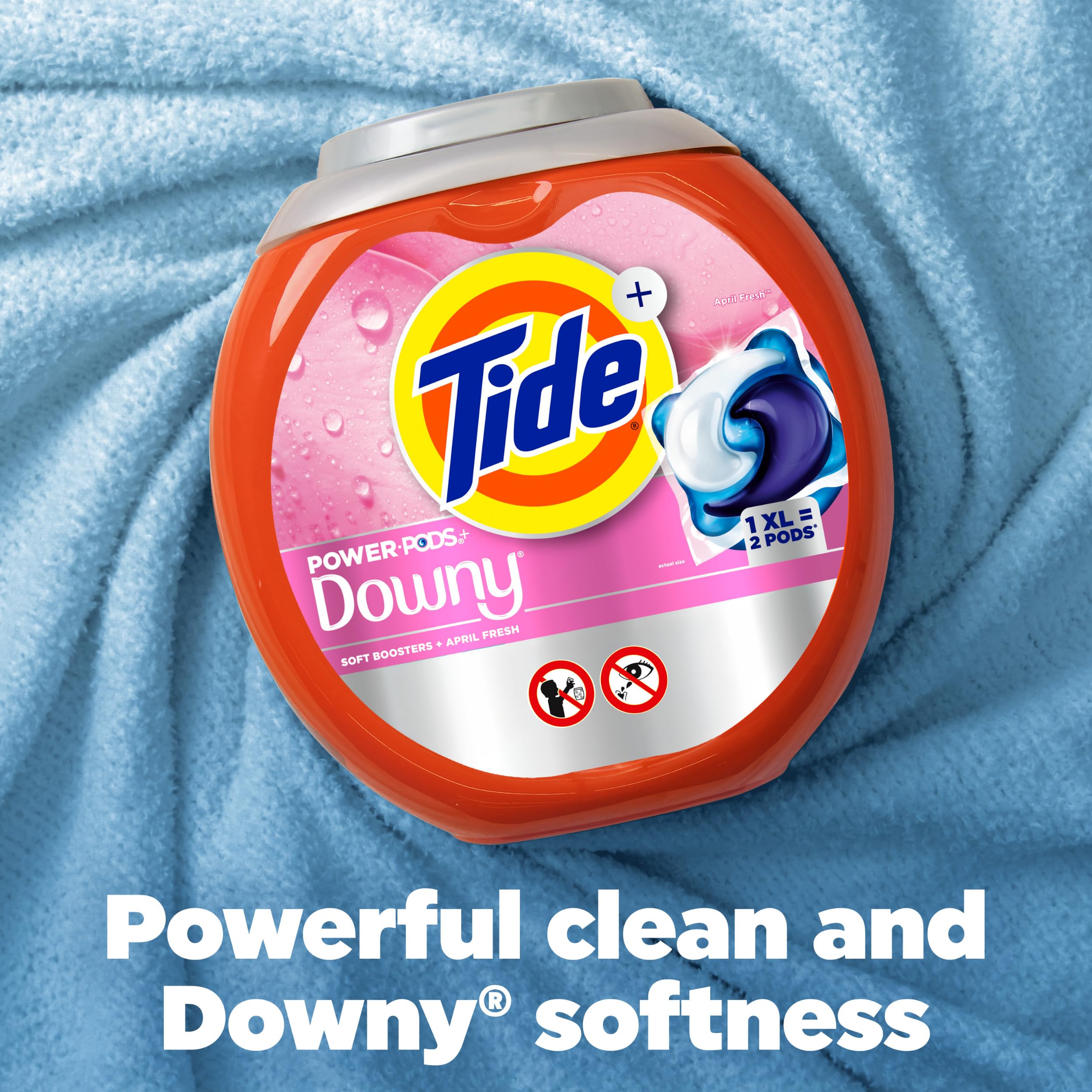 Tide Power PODs 2-in-1 Laundry Detergent Pods with Downy Soft Boosters, Lasting Freshness with April Fresh Scent, 63 Count