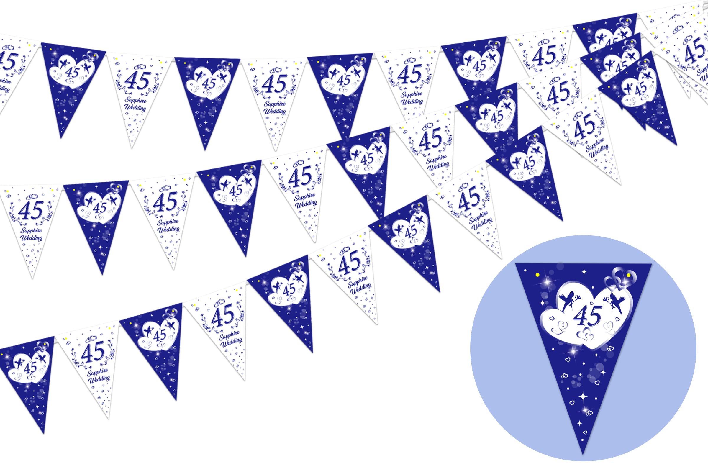 Sursurprise Sapphire 45th Wedding Anniversary Bunting Party Decorations Blue, Happy 45th Anniversary Triangle Flags Banner for Wife Husband, Heart Party Supplies
