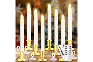 YAUNGEL Window Candles, 8 Pack LED Battery Operated Christmas Candles for Windows with Remote Timer Electric Candle Lights with Removable Candle Holders Suction Cups for Christmas Decorations