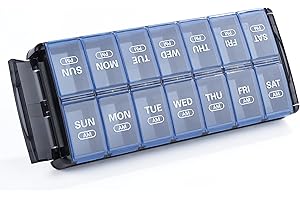 Sukuos Weekly Pill Organizer 7 Day 2 Times a Day, Quick Fill Daily Pill Box AM PM, Easy to Open Large Vitamin Cases (Blue)
