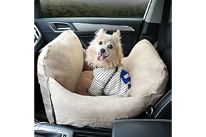 EAROND Dog Car Seat for Small Medium Dogs, Washable Dog Booster Seats with Detachable Cover and Storage Pockets, Portable Travel Dog Bed for Car Rides on Front Back Seat - Beige