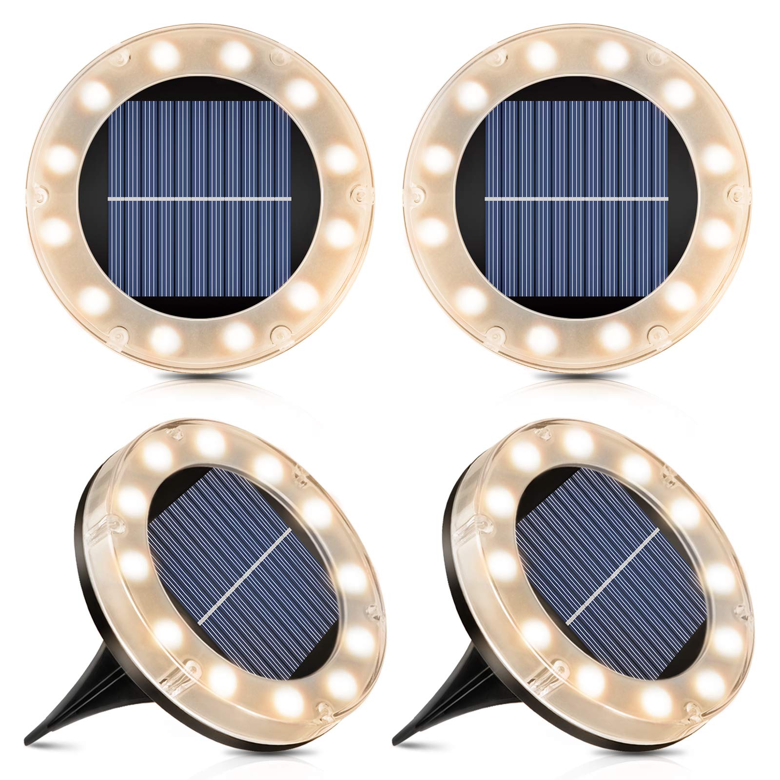 Shuniu Solar Floor Light, 12 LEDs, Warm White, IP65 Waterproof, Pack of 4 - LED Solar Garden Lights, Outdoor Light for Driveway, Lawn, Walkway, 12 cm x 12 cm x 13 cm