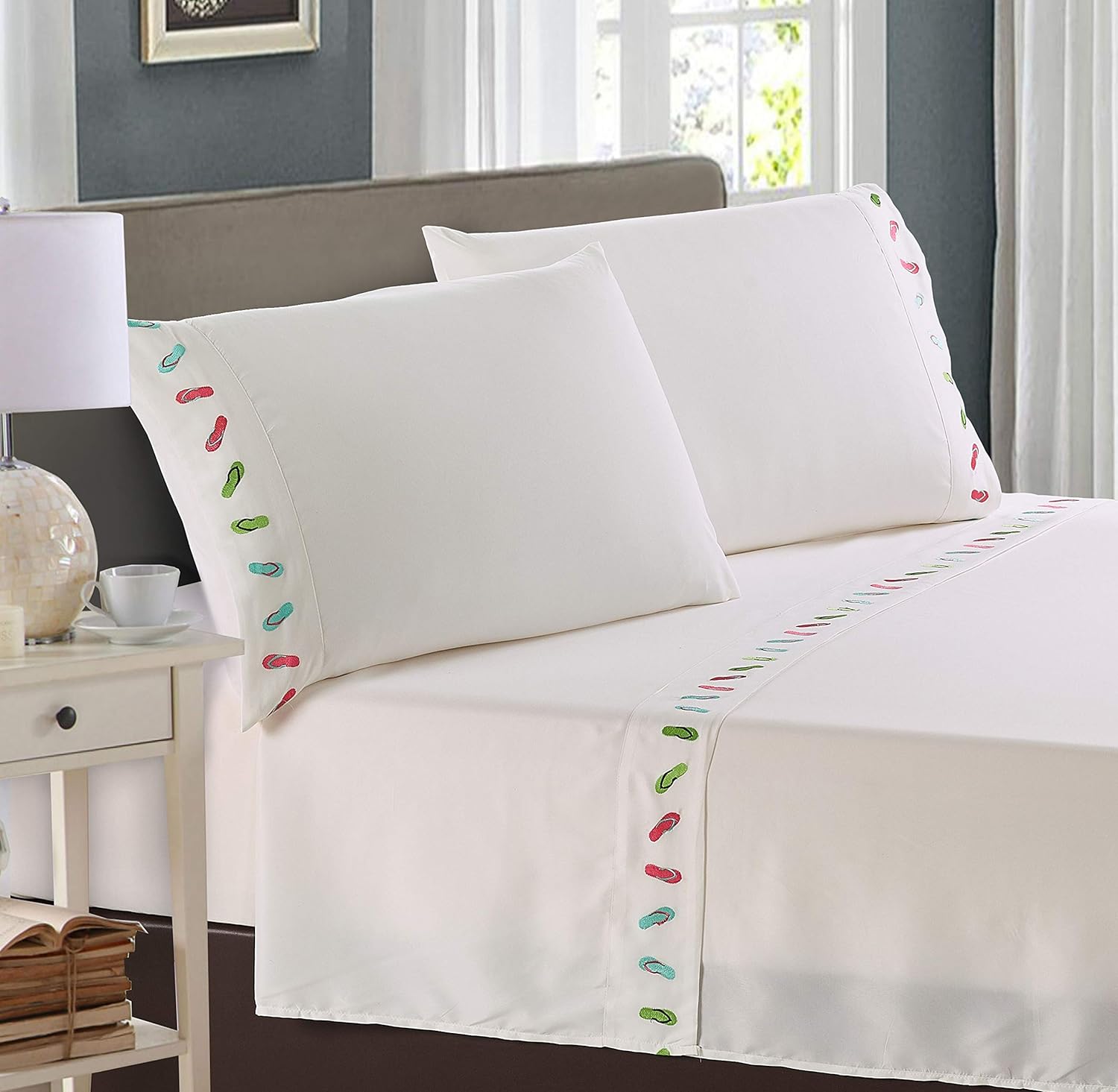 Seaside Resort Beach Themed Embroidered Sheet Set Queen Pipers