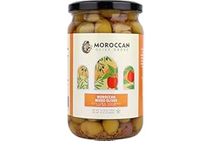 MOROCCAN OLIVE GROVE, Moroccan Mixed Olives, 26.28oz (740g), Premium Handpicked and Naturally Cured Olives - Olives with Sweet Peppers, Cumin and Coriander from Morocco (1 Pack)