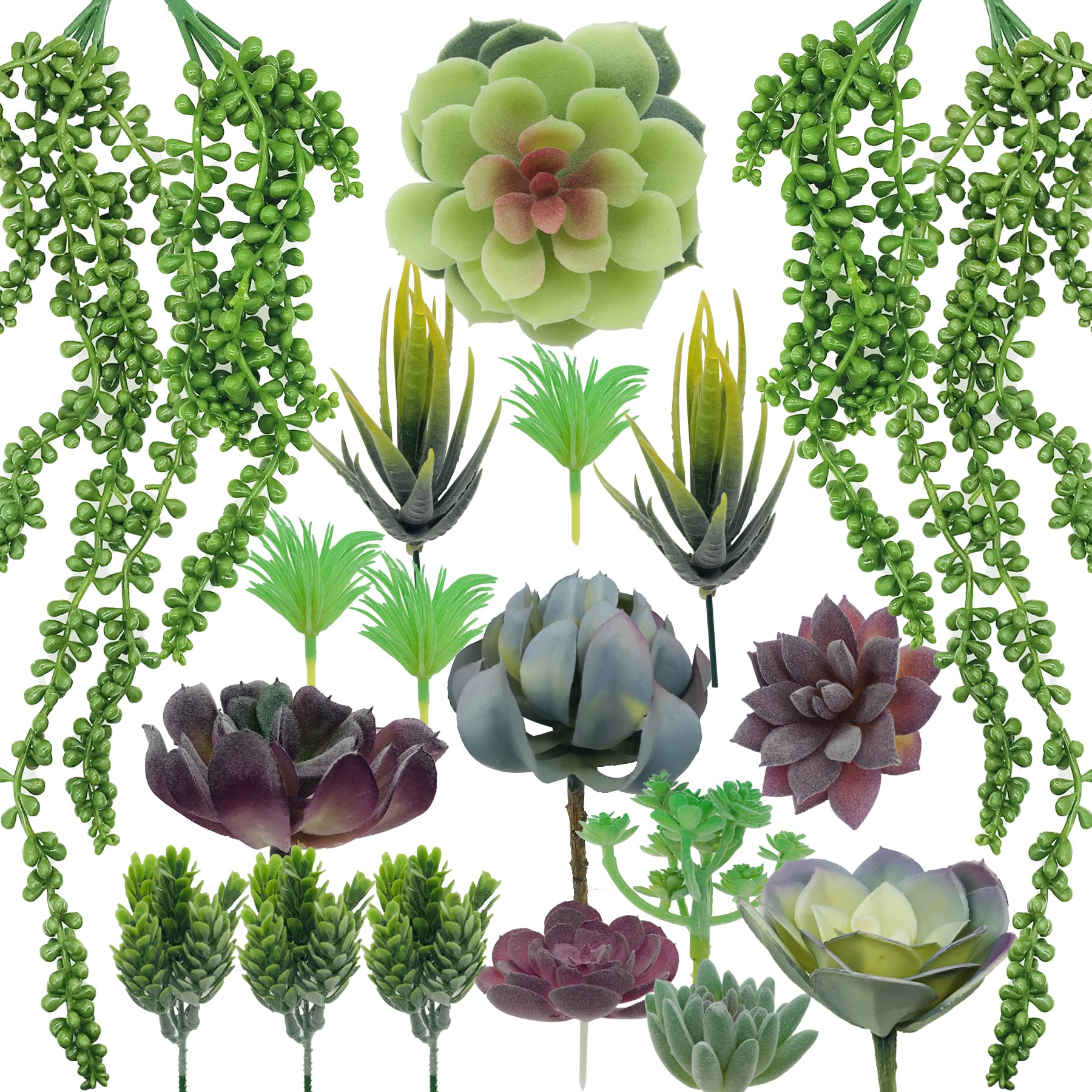 NA Woohome Artificial Succulents, 20 Pack Realistic Faux Succulents Mixed Colors Fake Succulents Fake Plants for Decoration, DIY Crafting Home Floral Garden Arrangement Office Decor