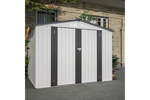 GLANZEND 8 X 6 FT Metal Outdoor Storage Shed, Large Garden Sheds with 2 Lockable Doors, All Weather Anti-Corrosion Galvanized Steel Tool House for Backyard Garden Lawn