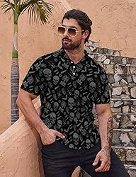 Xdceu Men's Skull Polo Shirts Hawaiian Golf Polo